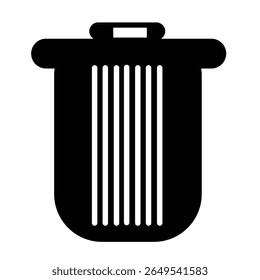 Ícone de vetor preto e branco de uma lixeira ou remover símbolo, ideal para design de interface do usuário, excluir gráficos de botão e aplicativos móveis
