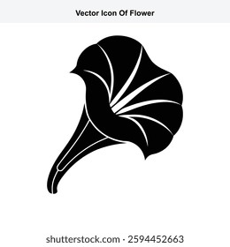 Black and White Vector Icon of a Trumpet Shaped Flower Blossom
