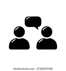 Icono blanco y negro del Vector de dos personas que hablan con el concepto de comunicación de la burbuja del discurso