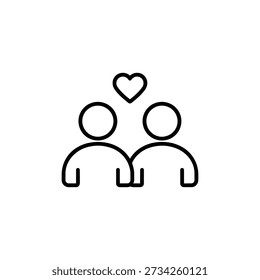 Black and white vector icon of two people with heart symbol Human interaction relationship and connection concept