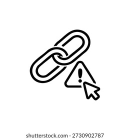 Black and white vector icon unsafe link warning cursor phishing alert concept for cybersecurity and internet security risk