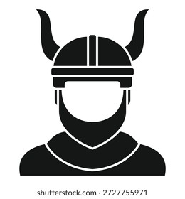 Black and white vector icon of a viking warrior wearing a horned helmet and a beard