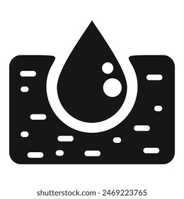 Black and white vector icon of a water drop on filmstrip, symbolizing waterproof features