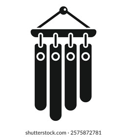 Black and white vector icon of a wind chime hanging outside, bringing peace and tranquility