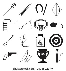 Black and White Vector Icons Collection, Various Themes Assorted Graphic Symbols, EPS Files, Black and White
