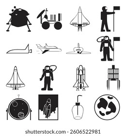 Black and White Vector Icons Collection, Various Themes Assorted Graphic Symbols, EPS Files, Black and White