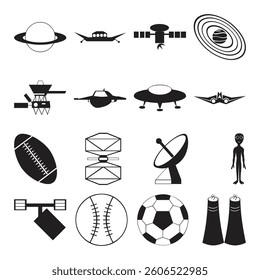 Black and White Vector Icons Collection, Various Themes Assorted Graphic Symbols, EPS Files, Black and White