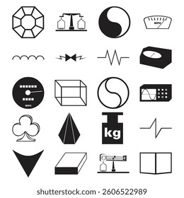 Black and White Vector Icons Collection, Various Themes Assorted Graphic Symbols, EPS Files, Black and White