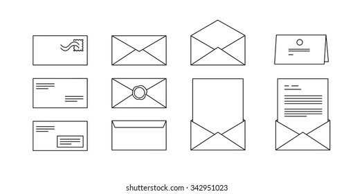 black and white vector icons for computer envelopes with letters