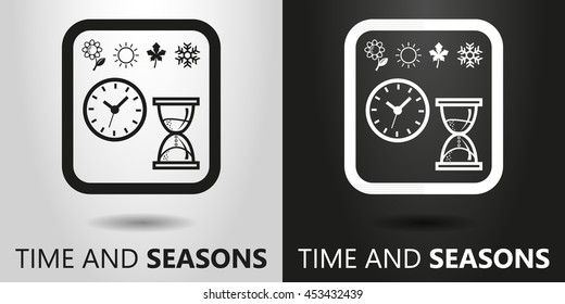 black and white  Vector icons of hours and seasons