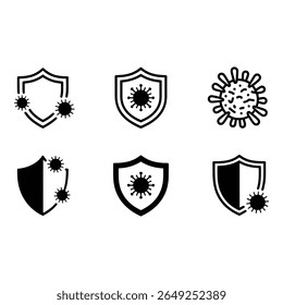 Black and white vector icons virus protection shield symbols immunity concept healthcare graphics safety design elements