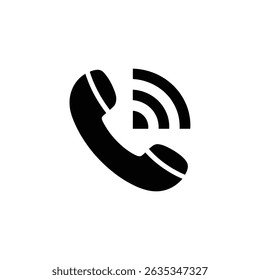 Ein schwarz-weißer Vektor zeigt ein altes Telefonhörerklingeln, begleitet von Schallwellen auf transparenter Kulisse für eine vielseitige Nutzung.