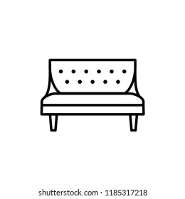 Black & white vector illustration of 2 seaters couch. Loveseat or double sofa. Line icon of settee. Modern home & office furniture. Isolated object on white background