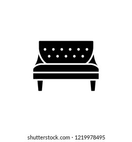 Black & white vector illustration of 2 seaters couch. Loveseat or double sofa. Flat icon of settee. Modern home & office furniture. Isolated object on white background