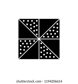 Black & white vector illustration of 4 patch quilt pattern. Line icon of quilting & patchwork geometric design template. Isolated object on white background. 