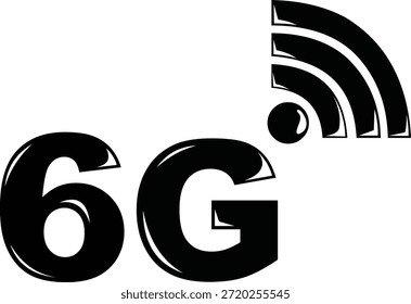 schwarz-weiße Vektorgrafik des 6g-Textes kombiniert mit einem WLAN-Signalsymbol. Konzept für drahtlose Technologie der nächsten Generation, ultraschnelles mobiles Netzwerk und zukünftige Konnektivität