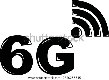 black and white vector illustration of the 6g text combined with a wifi signal icon. concept for next generation wireless technology, ultra fast mobile network, and future connectivity