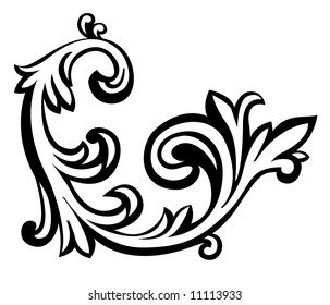 Black and white vector illustration of an abstract floral element