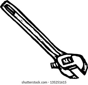 Black and white vector illustration of Adjustable Crescent Wrench