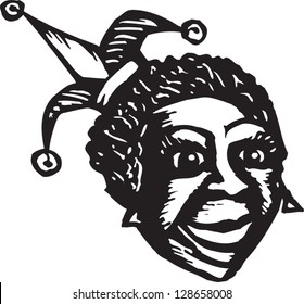 Black and white vector illustration of African American woman at a party