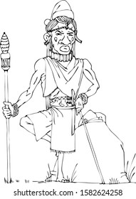 black and white vector illustration -- African (Maasai) Santa Claus with gift bag