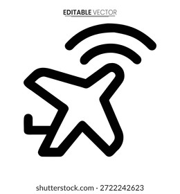 Ilustración vectorial en blanco y negro de un avión que emite una señal inalámbrica, un símbolo de conectividad.