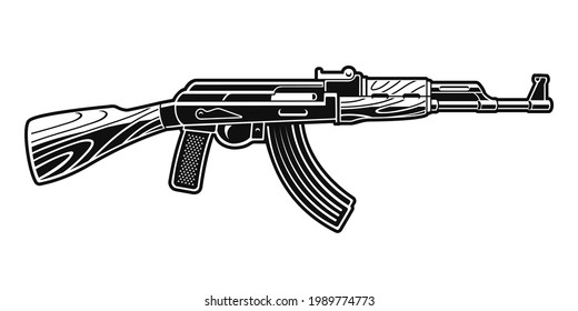 A Black And White Vector Illustration Of An AK 47 Rifle.