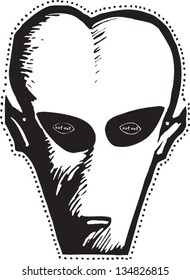 Black and white vector illustration of an alien mask