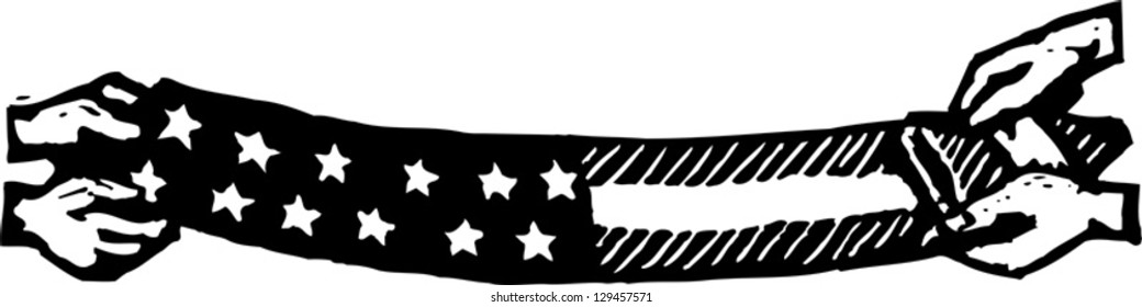 Black and white vector illustration of the American flag