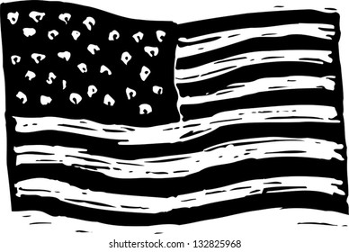 Black and white vector illustration of American flag