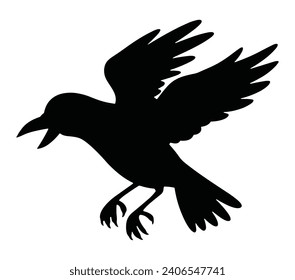 Black and white vector illustration of american crow.