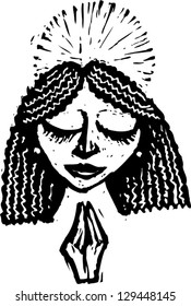 Black and white vector illustration of an angel