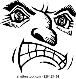 Black and white vector illustration of an angry man