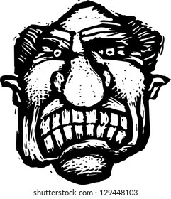 Black and white vector illustration of an angry man