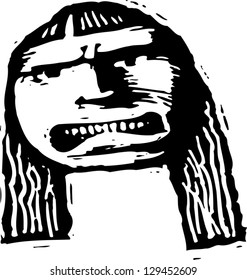 Black and white vector illustration of an angry woman