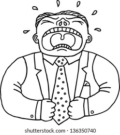 Black and white vector illustration of an angry man