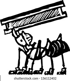 Black and white vector illustration of an ant as a worker
