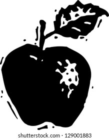 Black and white vector illustration of an apple