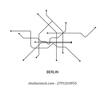 Black and white vector illustration of an approximate Berlin metro map, designed as a simple schematic transit diagram.