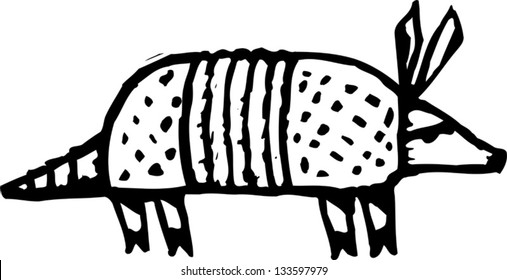 Black and white vector illustration of armadillo