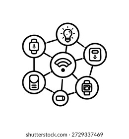 Black and white vector illustration of artificial intelligence network with smart devices and wireless internet connection for programming and technology concepts