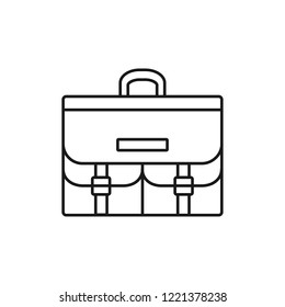 Black & White Vector Illustration Of Artist Portfolio Bag For Sketches. Line Icon Of Backpack With Pockets For Architect, Drafter, Art Student. Isolated Object On White Background