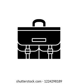 Black & White Vector Illustration Of Artist Portfolio Bag For Sketches. Flat Icon Of Backpack With Pockets For Architect, Drafter, Art Student. Isolated Object On White Background