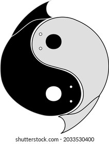 black and white vector illustration of asian yin yang symbol in the form of two fishes,for cards, books, covers