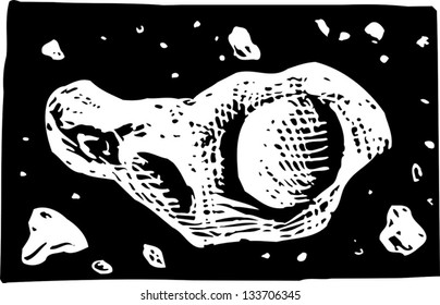 Black and white vector illustration of an asteroid