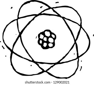 Black and white vector illustration of an atom