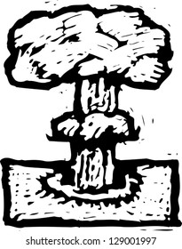 Black and white vector illustration of atomic bomb