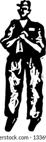 Black and white vector illustration of an auto mechanic