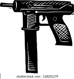 Black and white vector illustration of automatic gun