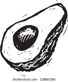 Black and white vector illustration of an avocado